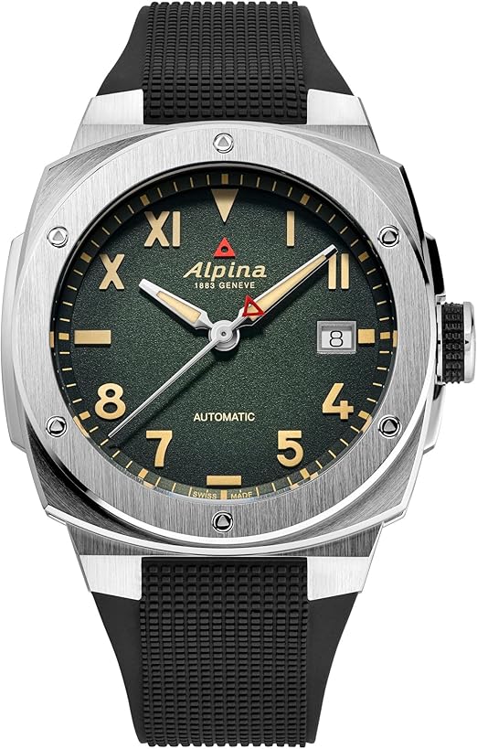 Alpina Reloj Alpiner automático hombre correa goma esfera verde AL-525