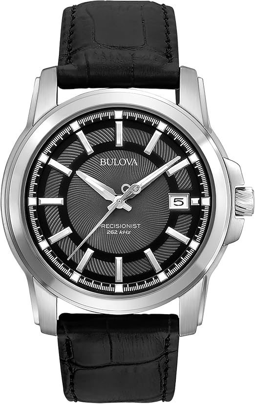 Reloj Bulova Precisionist 3 Manecillas Acero Cuero Negro 96B158