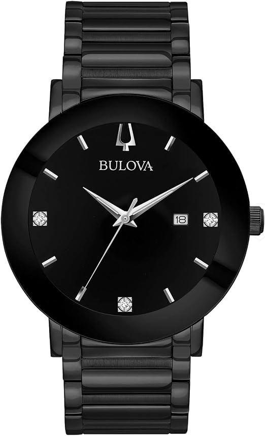 Reloj Bulova Hombre Cuarzo 3 Manecillas Diamantes Negro