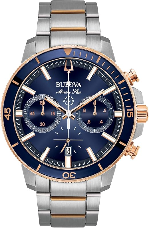 Reloj Bulova Marine Star Hombre Acero Oro Rosa Cronógrafo Azul