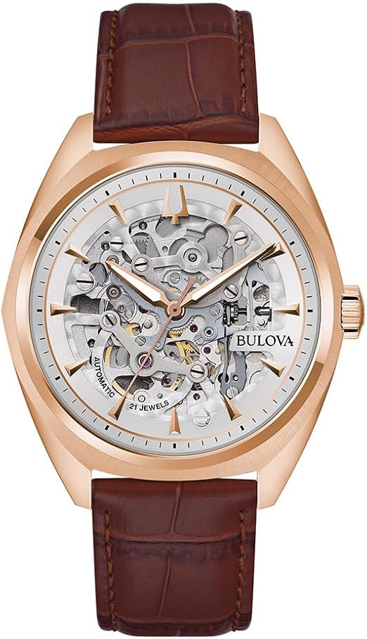 Reloj Bulova Surveyor Automático Oro Rosa Cuero Negro